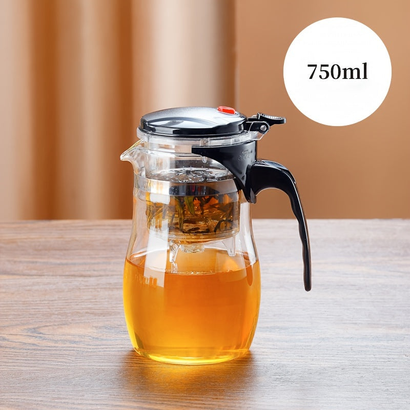 Durable One-Touch Easy-Press Glass Tea Infuser - Perfect for Home & Restaurant Use, Ideal for Loose Leaf & Blooming Tea Brewing
