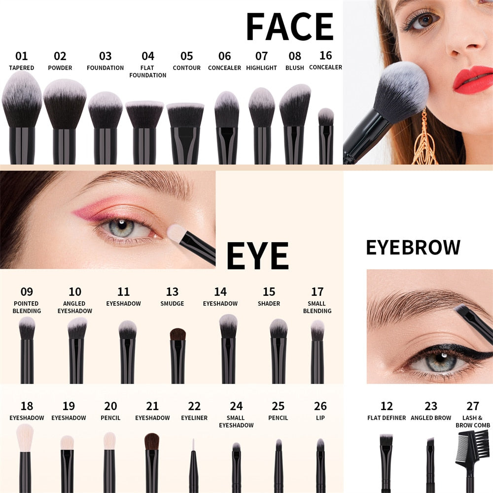 DUcare Professional Makeup Brushes 8-27Pcs Makeup Brush Full Set Foundation Eyeshadow Powder Synthetic Goat Hair Cosmetics Brush