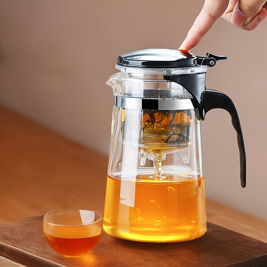 Durable One-Touch Easy-Press Glass Tea Infuser - Perfect for Home & Restaurant Use, Ideal for Loose Leaf & Blooming Tea Brewing