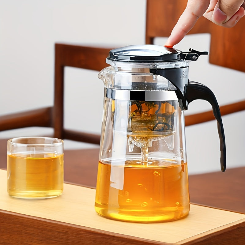 Durable One-Touch Easy-Press Glass Tea Infuser - Perfect for Home & Restaurant Use, Ideal for Loose Leaf & Blooming Tea Brewing
