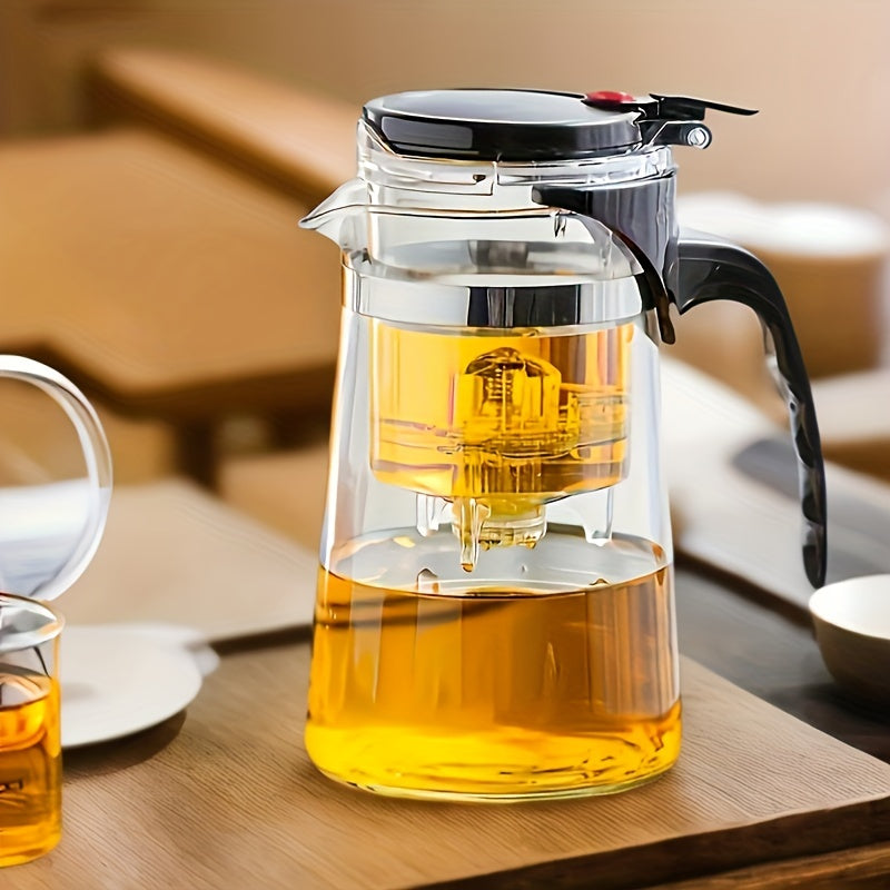 Durable One-Touch Easy-Press Glass Tea Infuser - Perfect for Home & Restaurant Use, Ideal for Loose Leaf & Blooming Tea Brewing