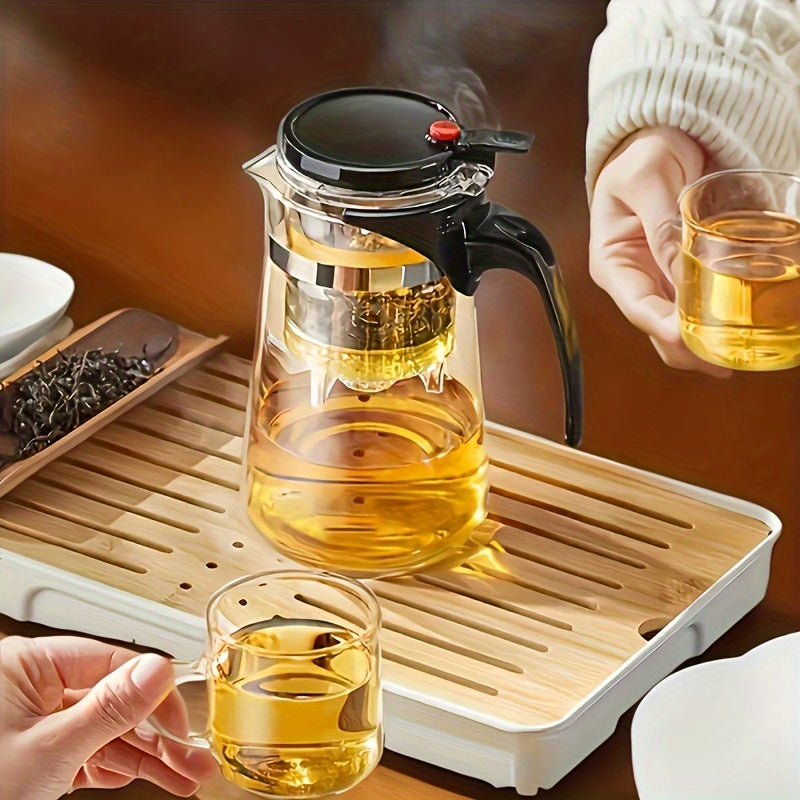 Durable One-Touch Easy-Press Glass Tea Infuser - Perfect for Home & Restaurant Use, Ideal for Loose Leaf & Blooming Tea Brewing