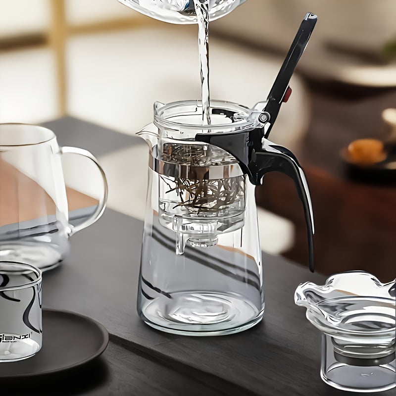 Durable One-Touch Easy-Press Glass Tea Infuser - Perfect for Home & Restaurant Use, Ideal for Loose Leaf & Blooming Tea Brewing